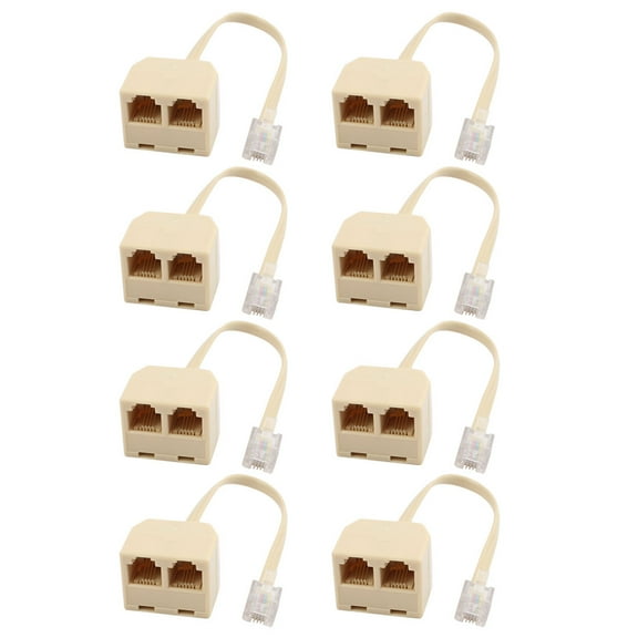 8Pcs RJ11 6P4C Male to 2 Ports Female Telephone Line Splitter Adapter Converter