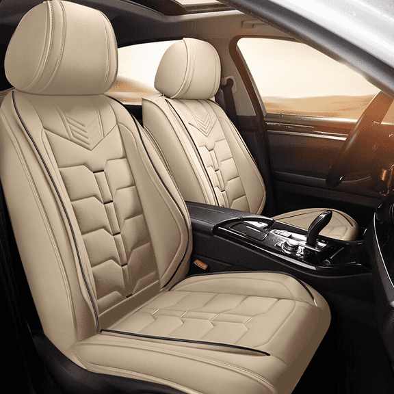 AOMSAZTO Car Seat Covers Fit fo Toyota Camry 2002-2025 Full Set Faux Leather Seat Cover 2 Rows 5 Seats Waterproof Seat Cushion Protector (Beige)