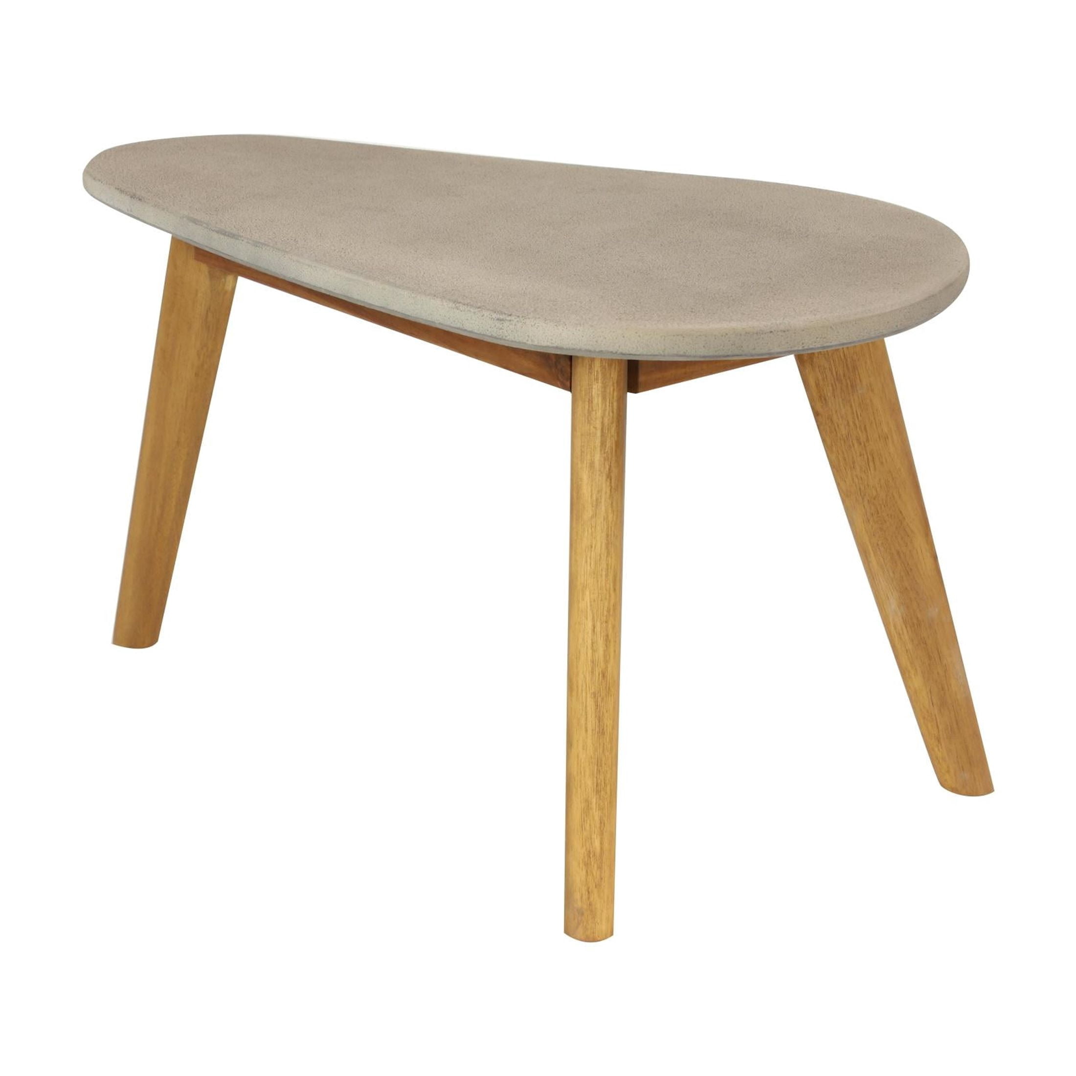 DecMode 29" x 16" Gray Cement Stone Concrete Inspired Angled Oval Outdoor Accent Table with Tapered Wood Legs, 1-Piece