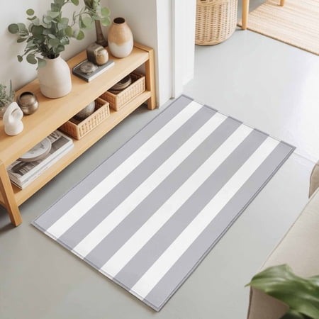 Classic Light Grey and White Stripes Rectangle Area Rug 2x3ft,Living Room Rug Non-Slip Washable Circle Rugs Pad,Modern Lines Soft Floor Carpet for Bedroom Dining Room