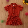 thumbnail image 5 of WOLLED Baby Toddler Girls Summer Lapel Short Sleeve Dresses Solid Ruffles Shirt Dress V Neck Birthday Princess Dress for 1-6 Years Old, 5 of 11