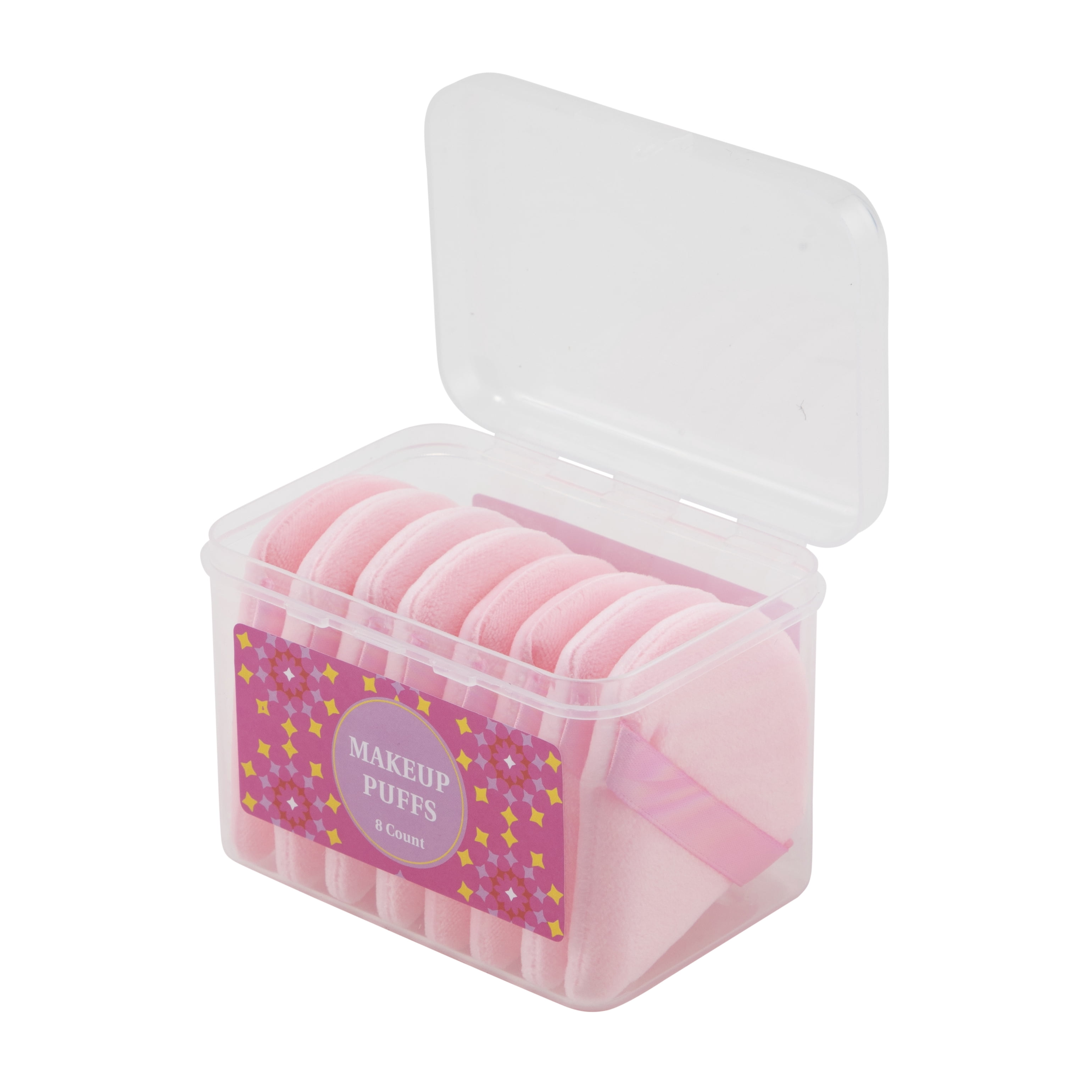 Triangle Puffs 8 pack in Organizer for All Types of Makeup Removal or Application.  Super Soft Puffs with Satin Ribbon Finger Hold, Pink.