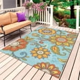 thumbnail image 4 of Outdoor Rug 3x5 ft Teal Yellow Flowers Outdoor Large Area Rug Non Slip Rubber Retro Abstract Floral Front Door Mat RV Rug Camping Carpet Patio Outdoor Rugs for Backyard Balcony Deck Porch Indoor, 4 of 9