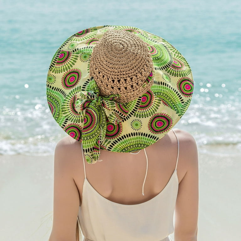 Foldable Straw Hat Summer Floppy Boho Beach Sun Hat for Women Wide Brim UV  Protection Cap 