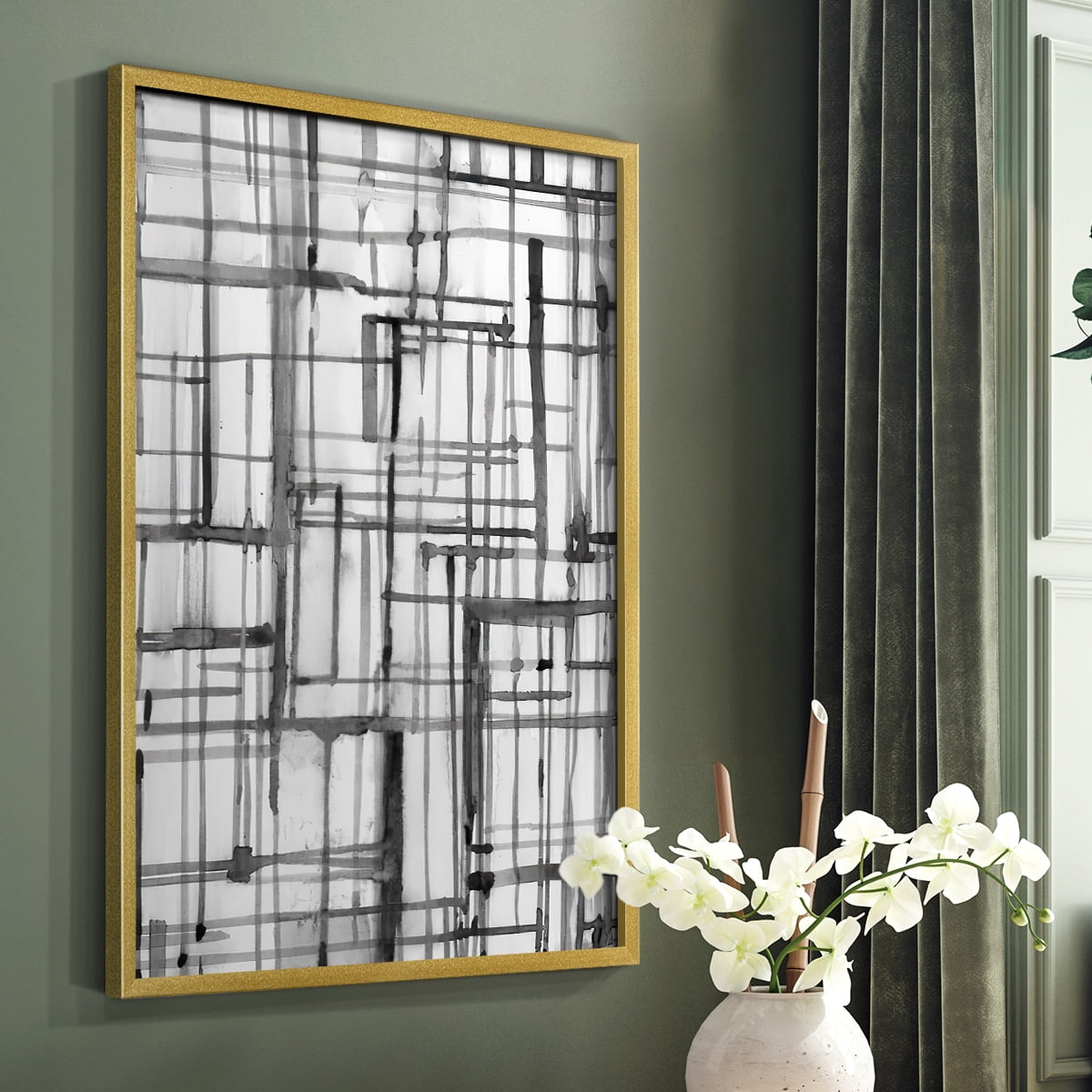 Line Meditation II in Gold Solid Wood 16 x 20 Framed Print