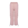 thumbnail image 4 of CIENVNSTG Soft Comfy Casual Solid Color Cargo Bottoms For Women High Waisted Drawstring Baggy Loose Wide Leg Y2K Hip Hop Palazzo Pants For Daily Street Lifestyle Activities Light pink 2XL, 4 of 5
