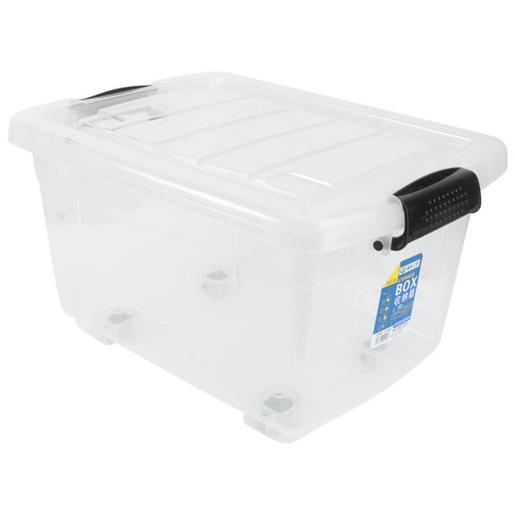 OUNONA Transparent Plastic Storage Boxes with Lid and Wheels for Clothing and Sundries 2 Pcs Stackable