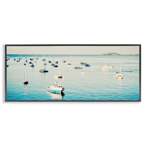Stupell Industries Boat Fleet Marina Transportation Photography Black Framed Art Print Wall Art, 24 x 10