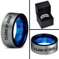 thumbnail image 4 of Tungsten Graduating Class Of 2019 Engraved Love Dad Band Ring 8mm Men Women Comfort Fit Blue Flat Cut Brushed Gray Polished, 4 of 4
