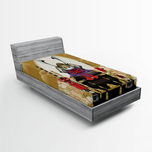 Ambesonne Japan Fitted Sheet, Archer Cemetery Flower, Twin Size, Yellow Black