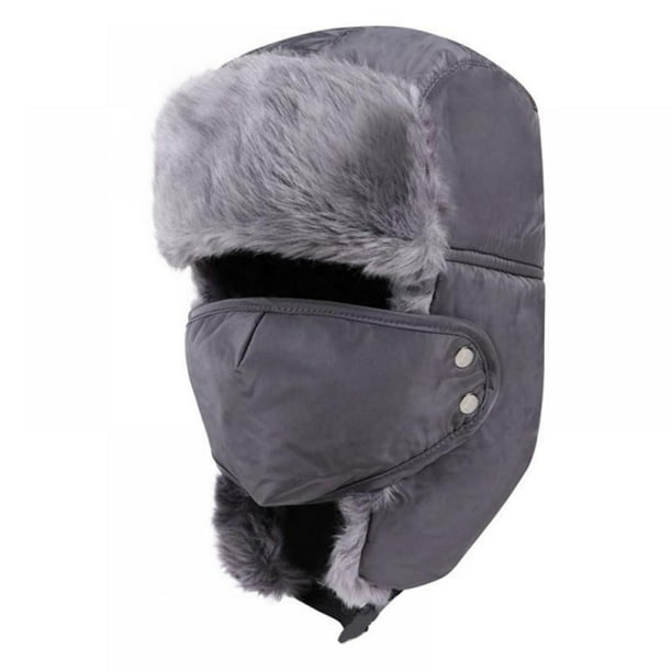 Gorro de cazador con orejeras para hombre y mujer, cálido y resistente al viento, para esquí, caza, piel sintética, para nieve, color gris.