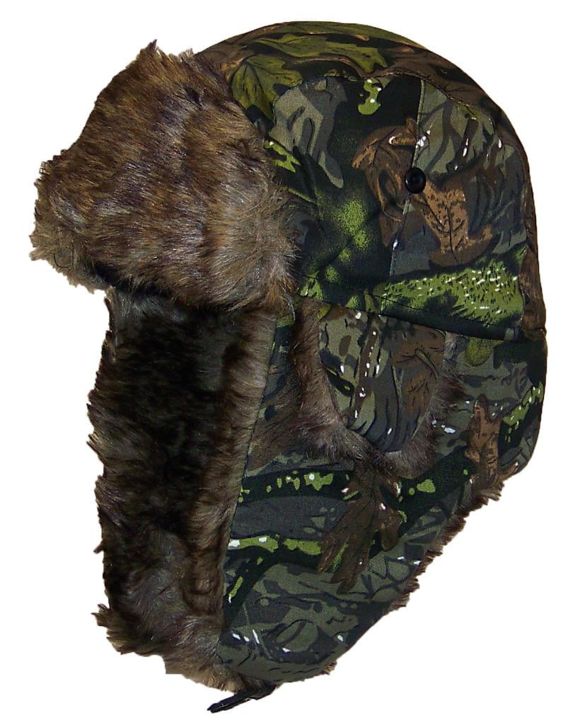 TREE LEAF NEW CAMO TRAPPER HAT FAUX FUR WARM LINED THERMAL JUNGLE FOREST STYLE 