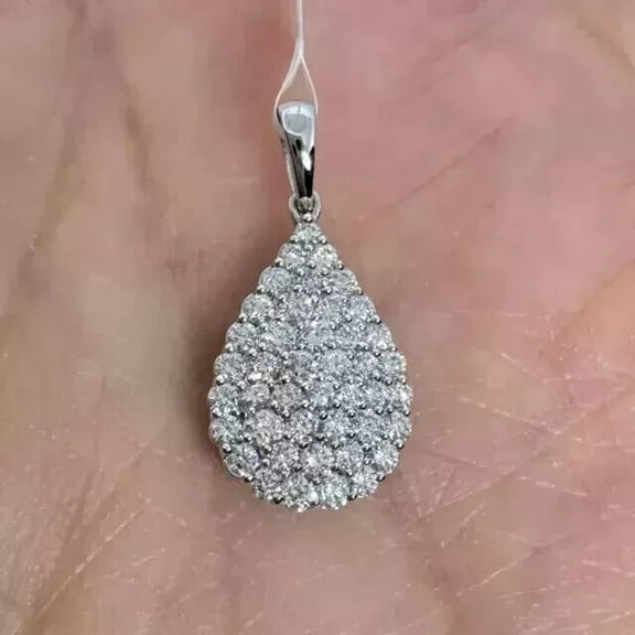 1Ct Round Cut Lab-Created Diamond Teardrop Women's Cluster Pendant 14k White Gold Finish