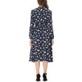 thumbnail image 3 of Allegra K Women's Floral Bow Tie V Neck Long Sleeve Belted Chiffon Midi Dress, 3 of 5