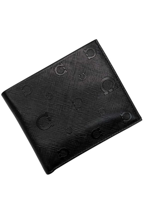 Pre-Owned Salvatore Ferragamo bifold wallet ec-25055 in black with Gancini KD 66 9296 leather....