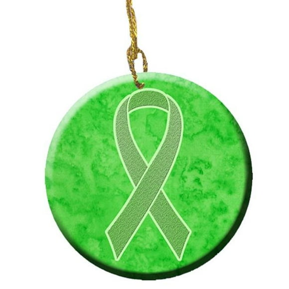 Lime Green Ribbon for Lymphoma Cancer Awareness Ceramic Ornament, 2.81 Dia