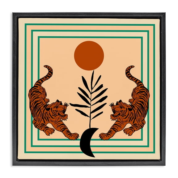 Stupell Industries Bohemian Symmetrical Tropical Tigers Black Floating Frame Canvas Art, 18 x 18, by Melissa Wang