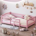 thumbnail image 3 of Bellemave Twin Floor Bed with Safety Guardrails, Montessori with Rails and Openings, Twin Size Bed Frame with Fence and Slats, No Box Spring Needed（Pink), 3 of 9