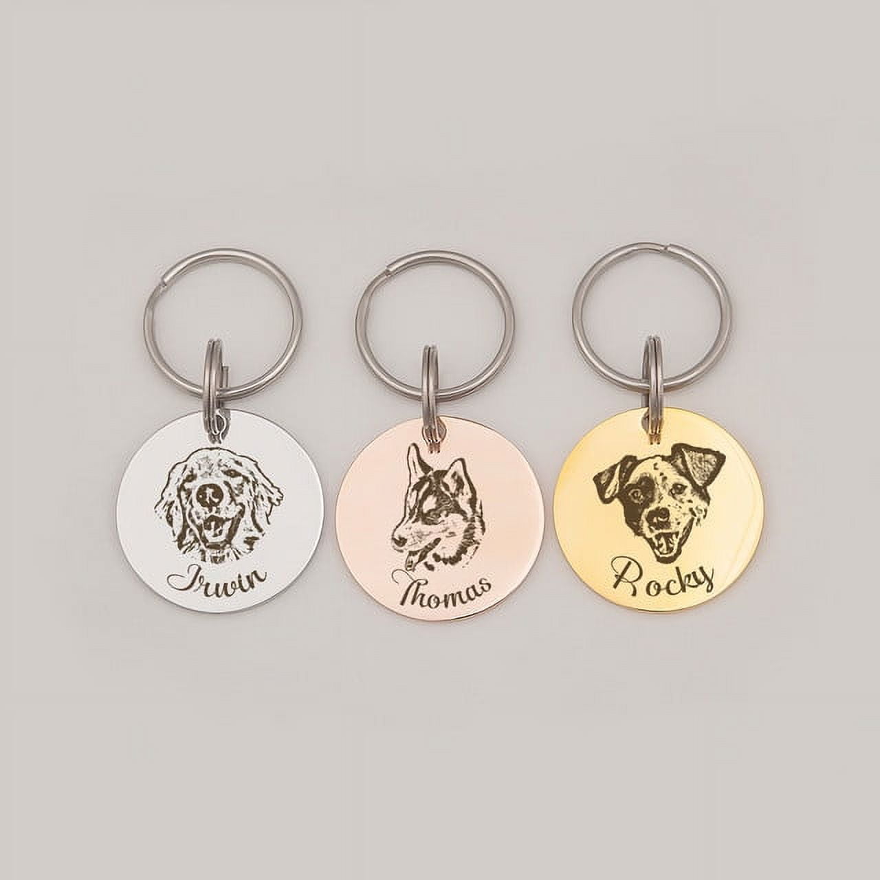 Anavia Stainless Steel Double Sided Round Name - Pet Portrait Photo Engraved Dog & Cat ID Tag, Rose Gold, S