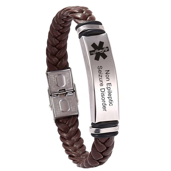 LiFashion Non Epileptic Seizure Bracelet Mens Womens Stainless Steel Braided Leather Medical Alert Wristband Sos ICE Personalized Customized Medical ID Bracelet Awareness Emergency with Medic Card