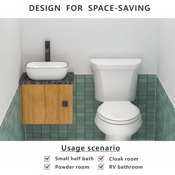 14.5'' x 10'' Bathroom Small Vessel Sink Above Counter White Porcelain Ceramic Sink Bowl Black Trim Decoration Small Vanity Sink Lavatory Wash Basin