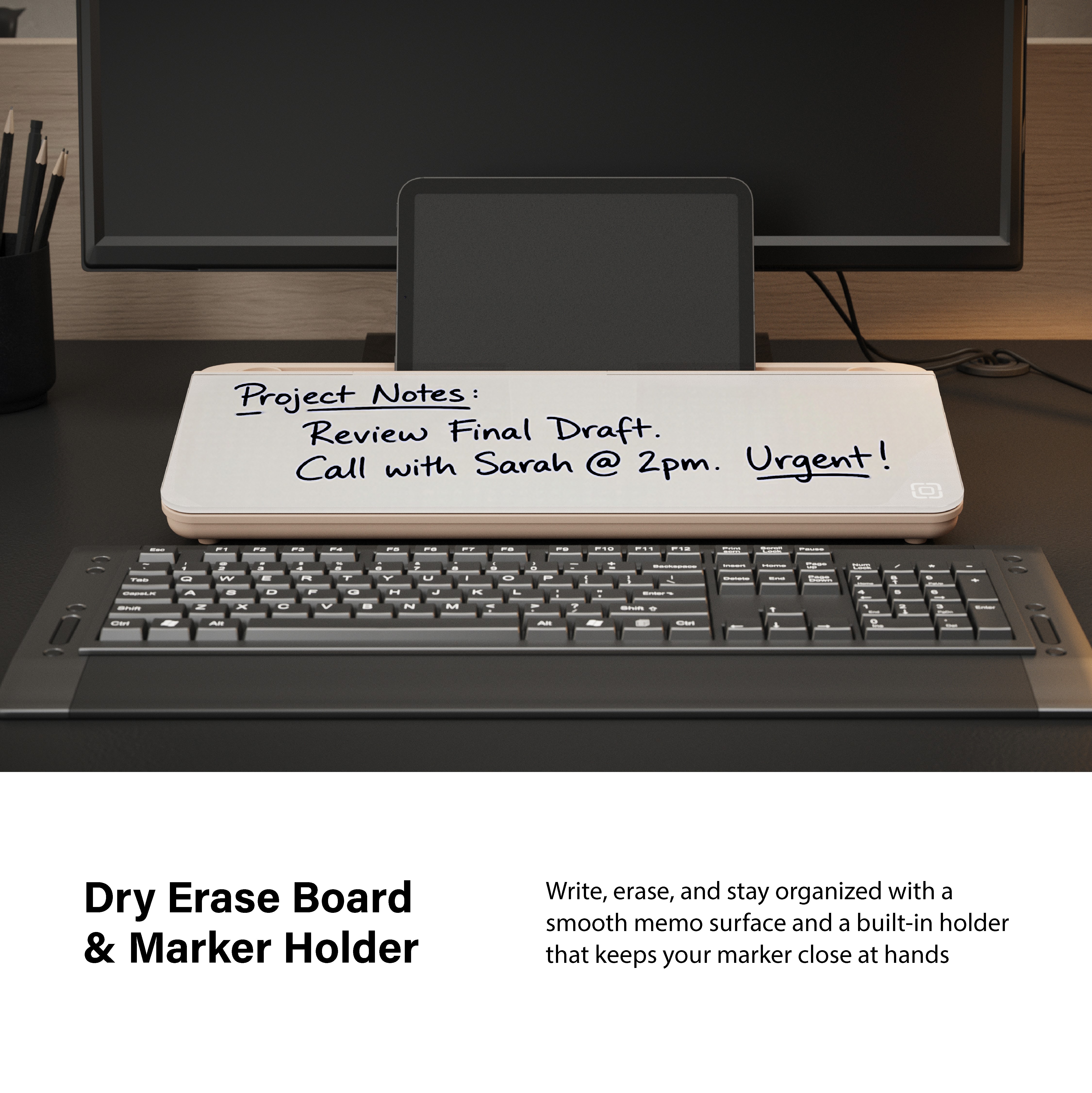 Incipio Desktop Memo Board with Flip-Up Storage, Brown photo 4