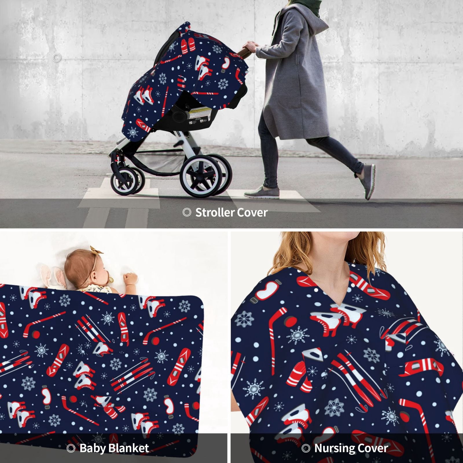 Car Seat Cover Baby - Winter Skiing Snowflakes Breathable Infant Car Seat Cover for Baby Carseat, Lightweight Comfort Baby Essentials Must Haves Newborn Stuff for Girl Boy