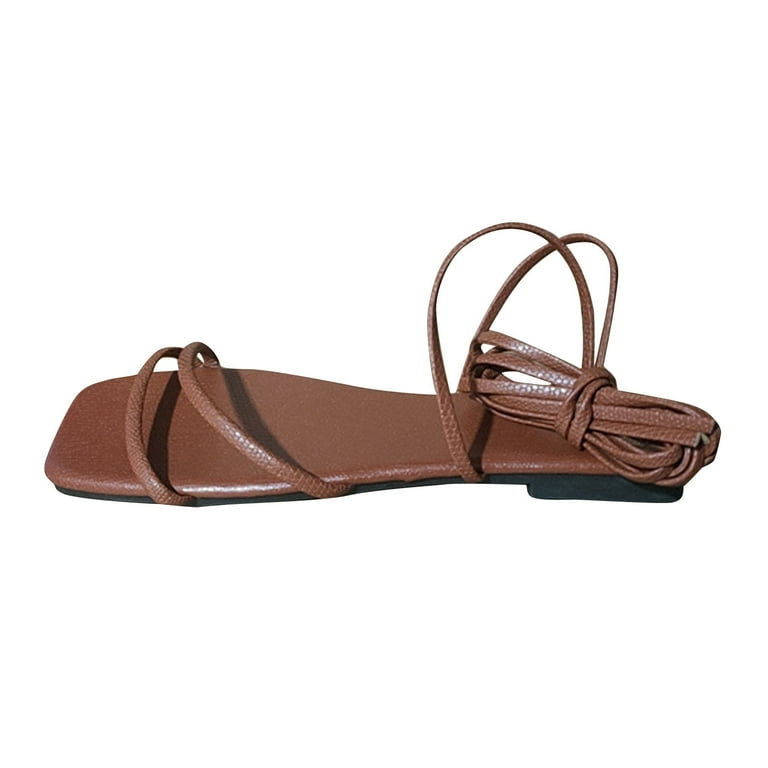 Miluxas Women's Lace-up Flat Sandals Strappy Open Toe Slingback