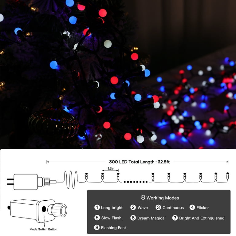 Christmas Lights 66FT 550 LED 8 Twinkle Modes & Remote Control