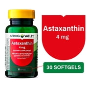 Spring Valley Astaxanthin Dietary Supplement Softgels for Heart and Eye Health, 4 mg, 30 Count