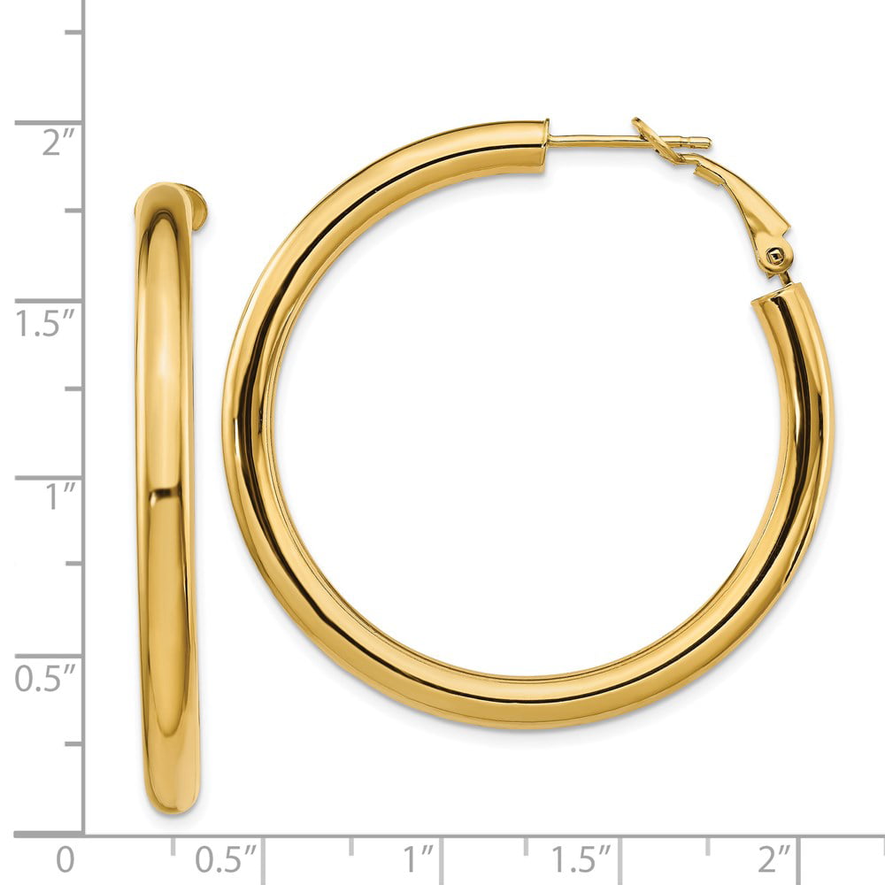 Yellow Gold-Tone Ladies Circle Polished Finish and Children Hoop Earrings 15mm x 2mm 