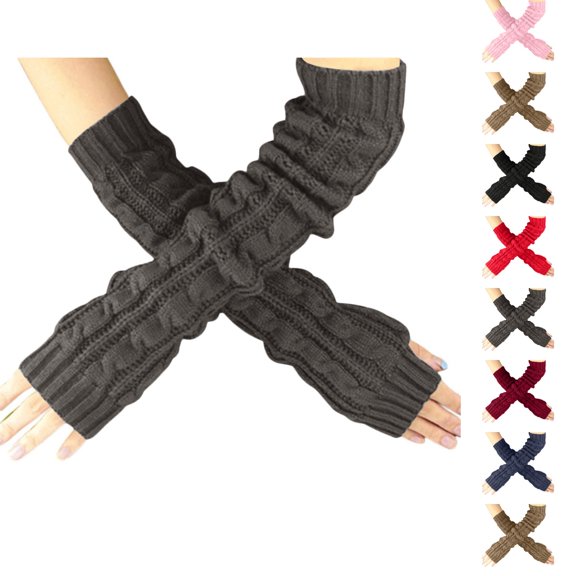Bmisegm Winter Gloves Women Long Knitted Fingerless Wrist Warmers Textured Hand Mittens Cold Weather Arm Sleeves Dark Gray