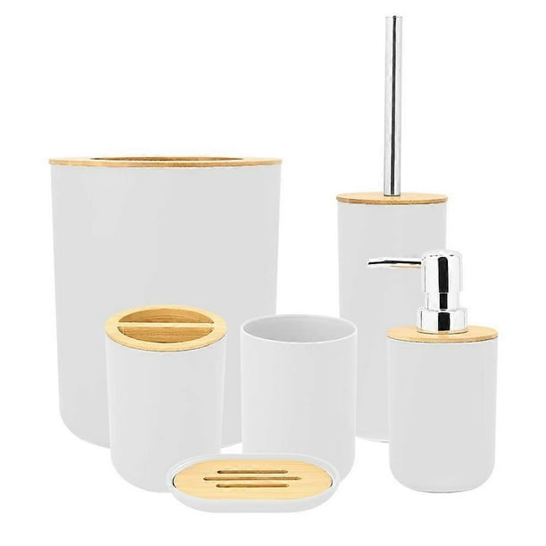 6 Pcs Bathroom Soap Dish Set, Toothbrush Holder, Rinse Cup, Lotion Bottle, Accessories, White