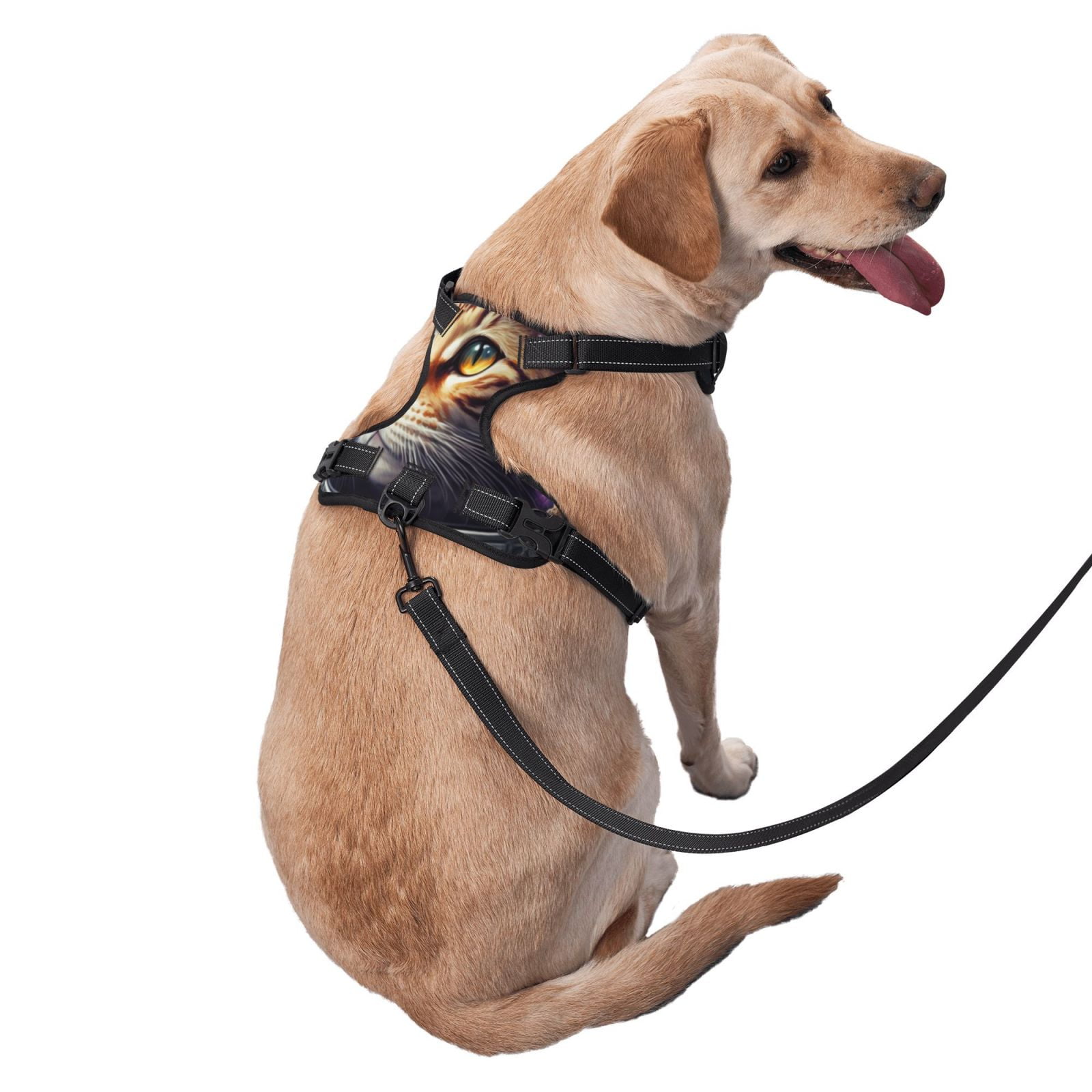 Vsdgher Astronaut Cat Pattern Dog Harness,No Pull Pet Harness with Soft Padded Handle,Adjustable Reflective Vest with 2 Buckles,4 Slide Buckles,S-XL Large