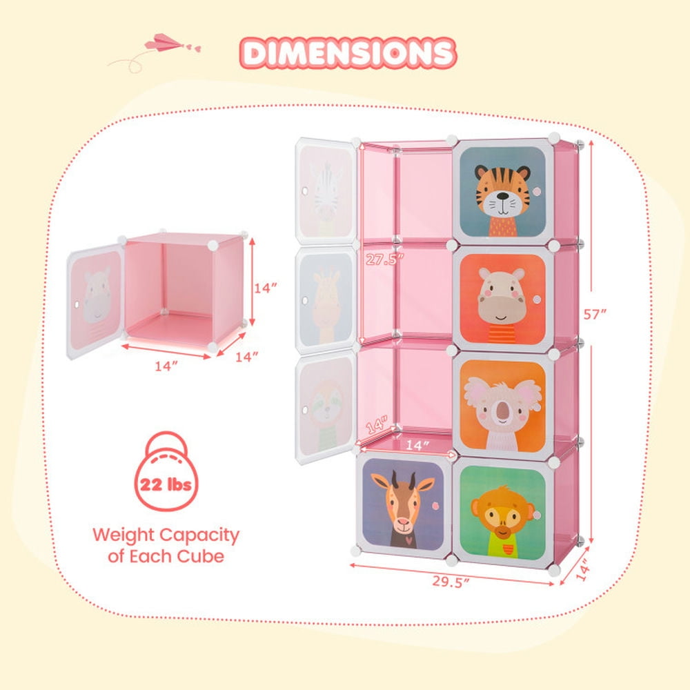 Topcobe 8-Cube Freestanding Bookcase for Kids, Kids Storage Organizer-Pink