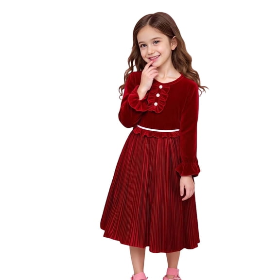 Glisme Girl Dress Crewneck Cartoon Pattern Long Sleeve Dresses Fashion Toddler Daily Wear 3-4 Years Red