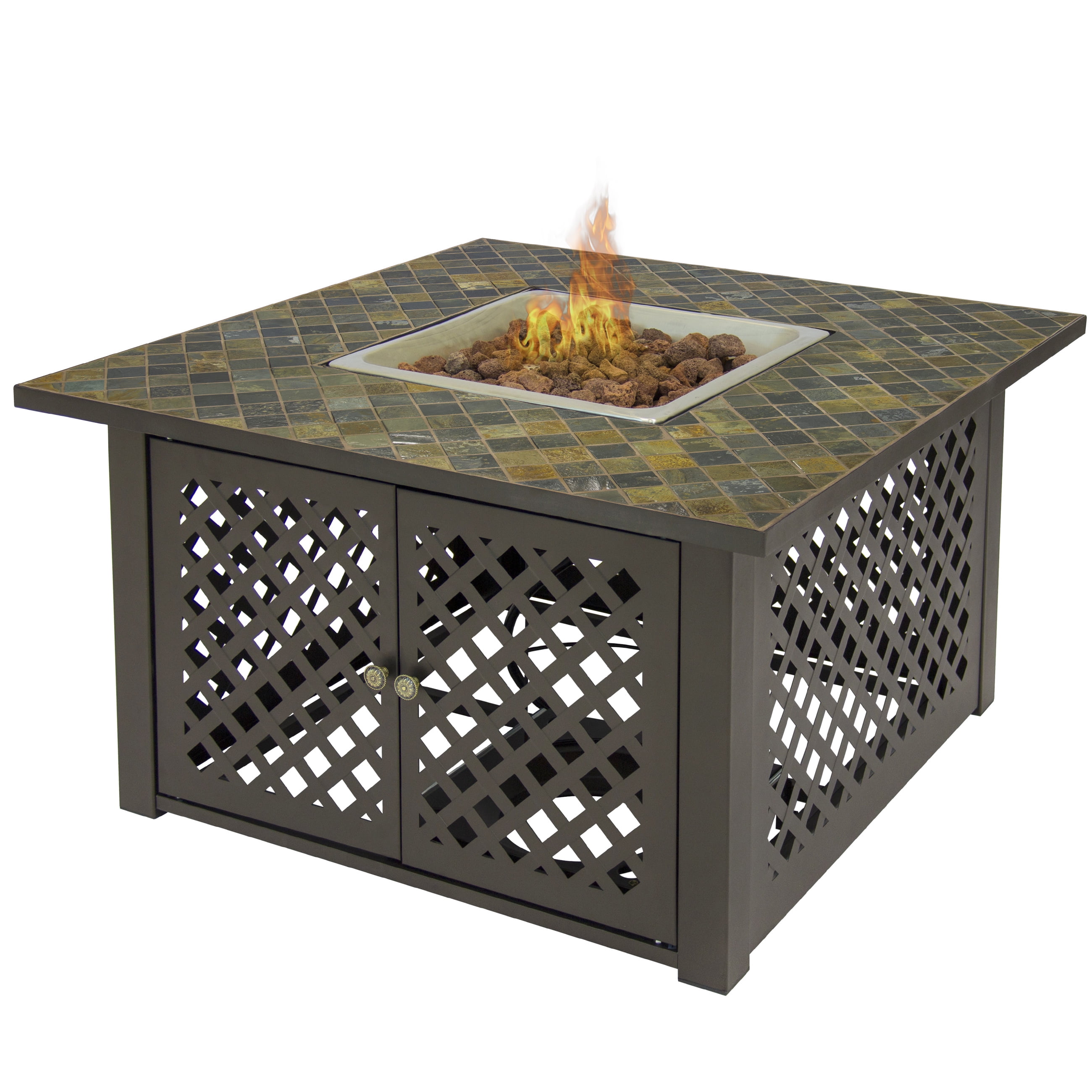 Gas Outdoor Firepit Table Firebowl W Cover Slate Marble Garden Patio Heater by