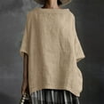 thumbnail image 2 of DDAPJ pyju Womens Plus Size Cotton Linen Blouses Boat Neck 3/4 Sleeve Tops Basic Solid Casual Loose Blouse T-shirt Breathable Summer Shirts Khaki XL, 2 of 6