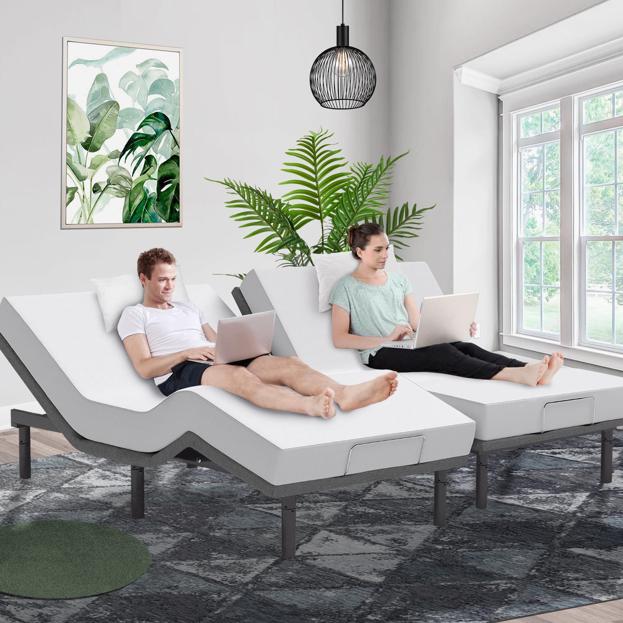 Renanim Zero Clearance Adjustable Bed Base + 14" Split King, Medium