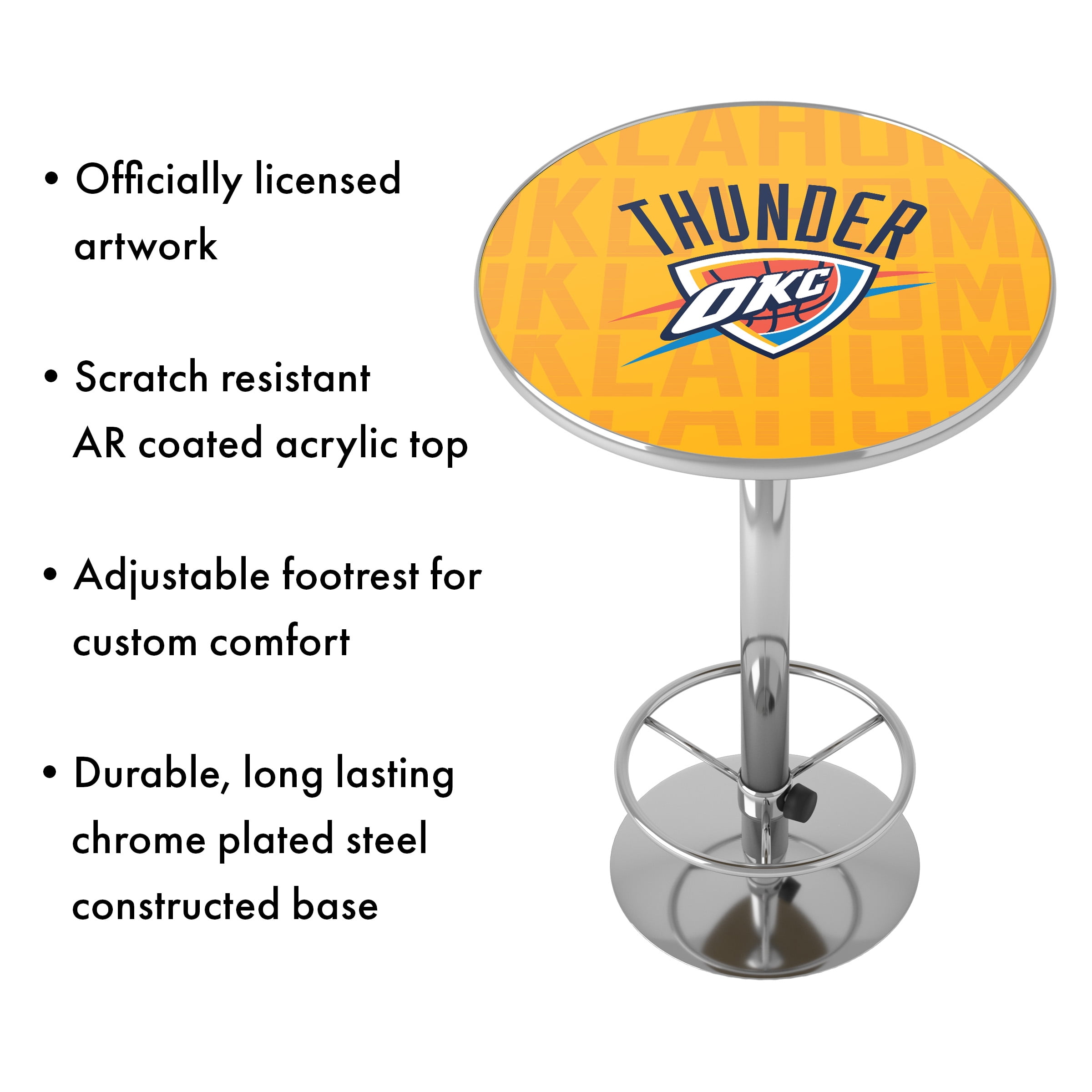 Oklahoma City Thunder City Bar Table with Adjustable Footrest and Acrylic Top