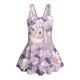 thumbnail image 4 of Uourmeti Cartoon Rabbit & Daisy Floral Print Girls Swim Dress - Sleeveless Skirted One Piece Bathing Suit with Built-in Shorts, Quick Dry for Beach & Pool, 4 of 8