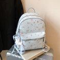 thumbnail image 5 of Floral School Backpack, PU Leather Waterproof Backpack with Pendant, Heavy Duty Mini Bookbag for Travel Work College, Sky, 5 of 10