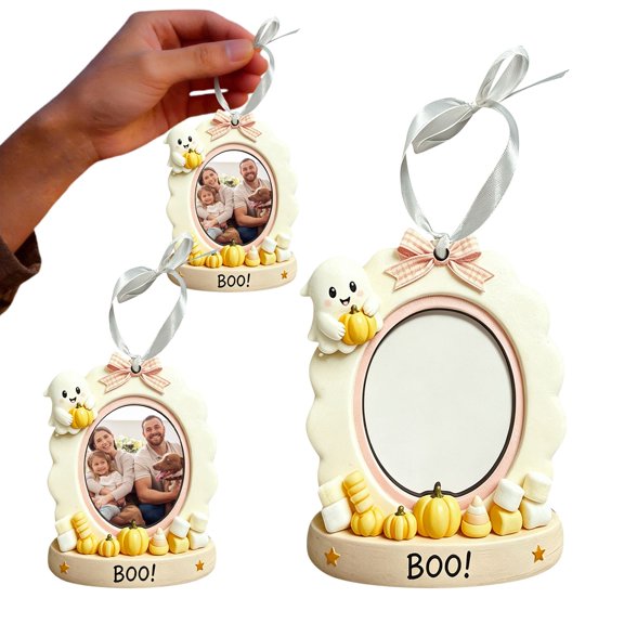 Halloween Photo Frame Ornaments Set of 1, Pumpkin Hanging Picture Frame Keepsake Decor, Sweet Holiday Tabletop or Wall Display with Ribbon, Cute 3D Craft for Home Party Gift