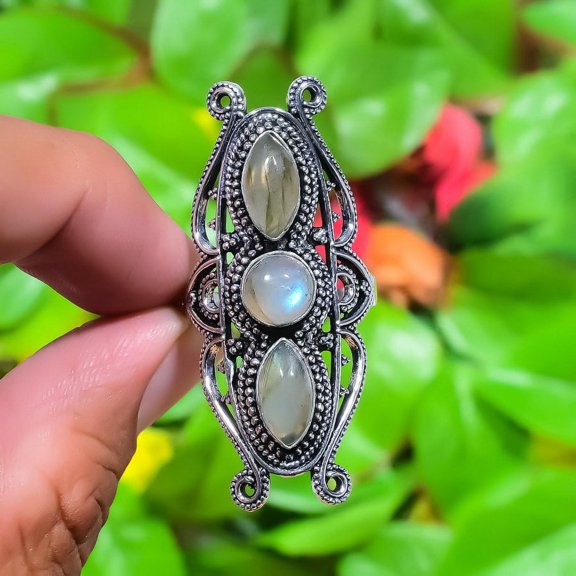 Natural Labradorite Gemstone Handmade 925 Sterling Silver Ring Size 11