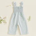 thumbnail image 4 of HWJAD Toddler Baby Girls Ruffle Sleeveless Smocked Romper One Piece Gingham Jumpsuit Summer Outfits Clothes, 4 of 7