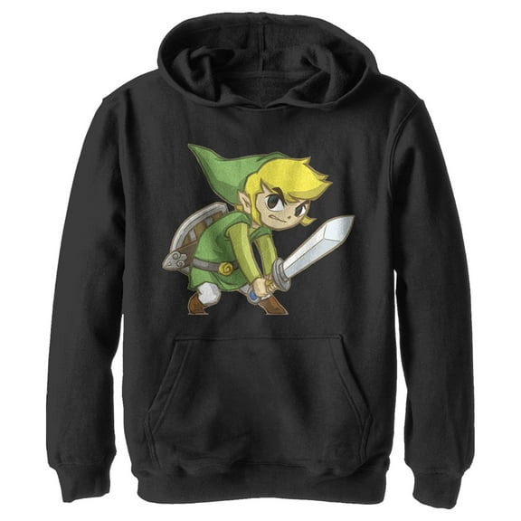 Boy's Nintendo Legend of Zelda Spirit Tracks Link Pull Over Hoodie Black Large