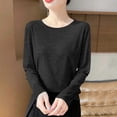 thumbnail image 6 of HongQid Women's Long Sleeve Tee Crew Neck Soft Curved Hem Thin Stretch Loose Casual Tops Layering Solid Shirts, 6 of 6