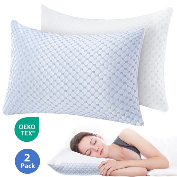 Pillows Queen Size Set of 2, Shredded Memory Foam Cooling Pillows, Cooling Hotel Gusseted Pillows, for Side, Back & Stomach Sleeper, Adjustable Loft, OEKO-TEX Certified, 30"*20"