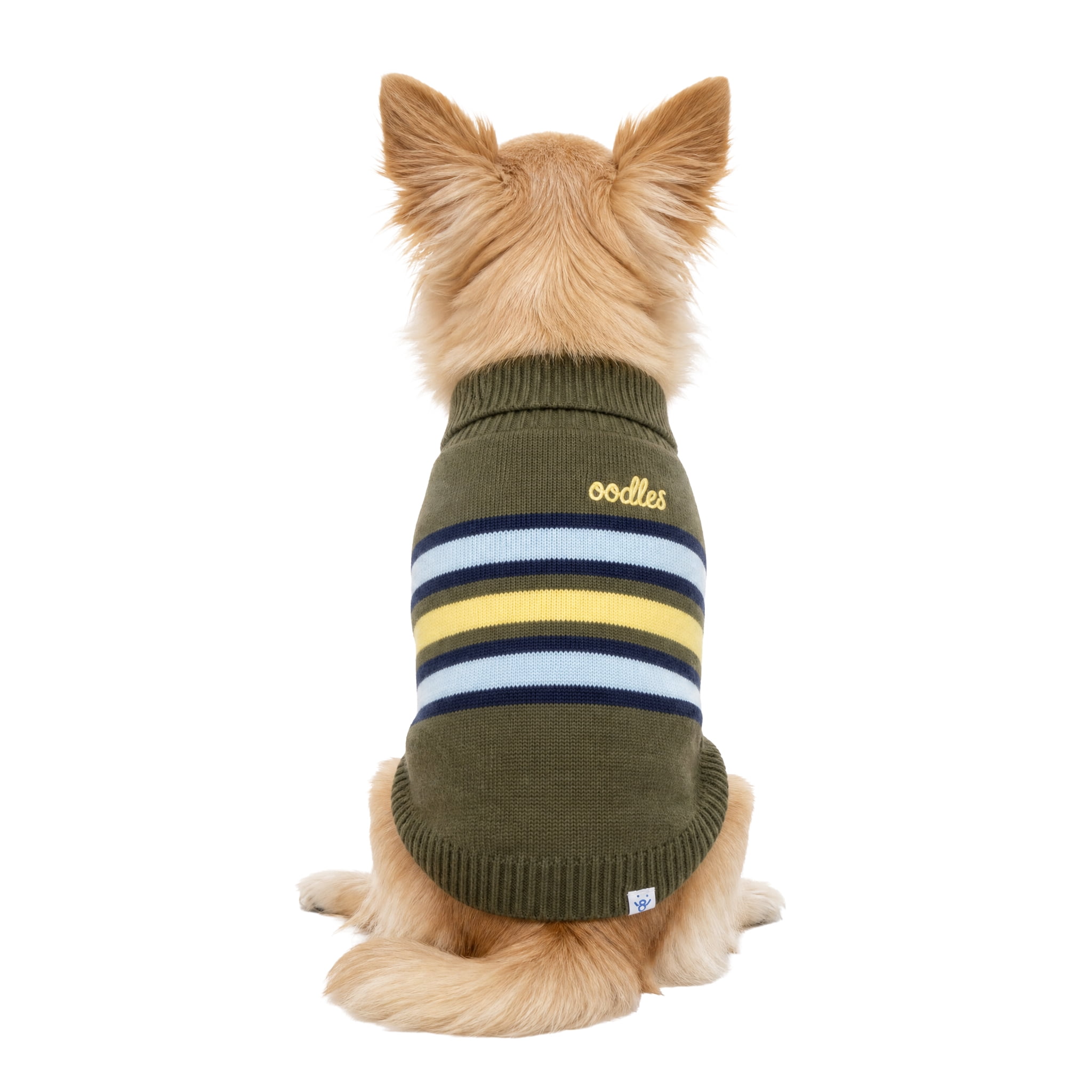 Oodles Striped Fall Turtle Neck Dog Sweater, Green XS