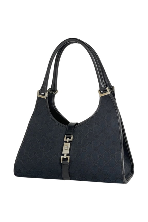 Pre-Owned Gucci Jackie Line Handbag, GG Canvas, Black, 0021067, Women's